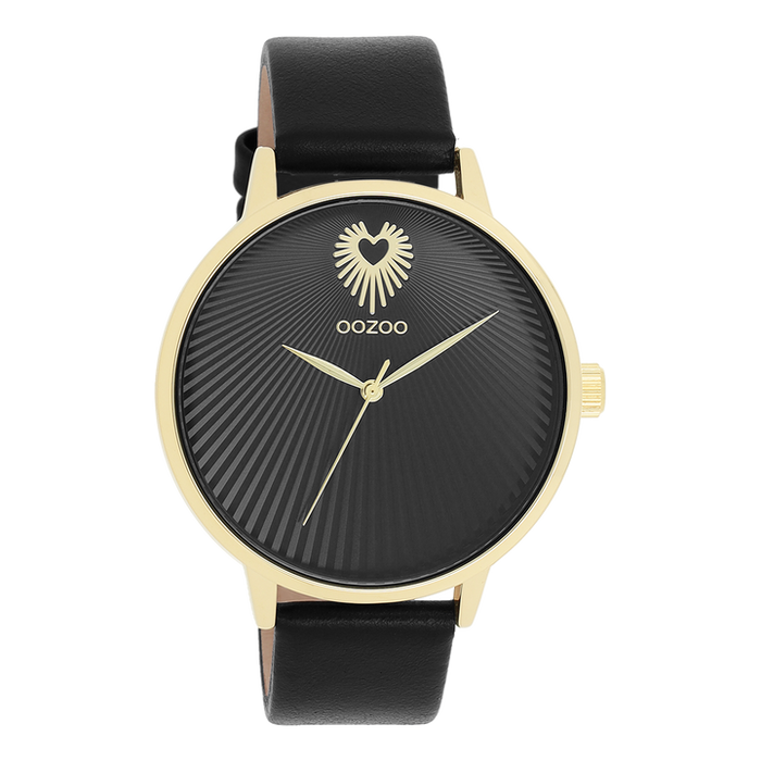 OOZOO Vintage Gold Watch with Black Leather Strap