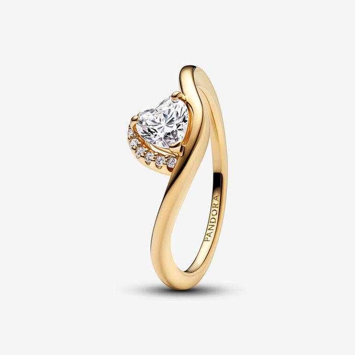 Wave heart 14k gold-plated ring with clear cubic zirconia