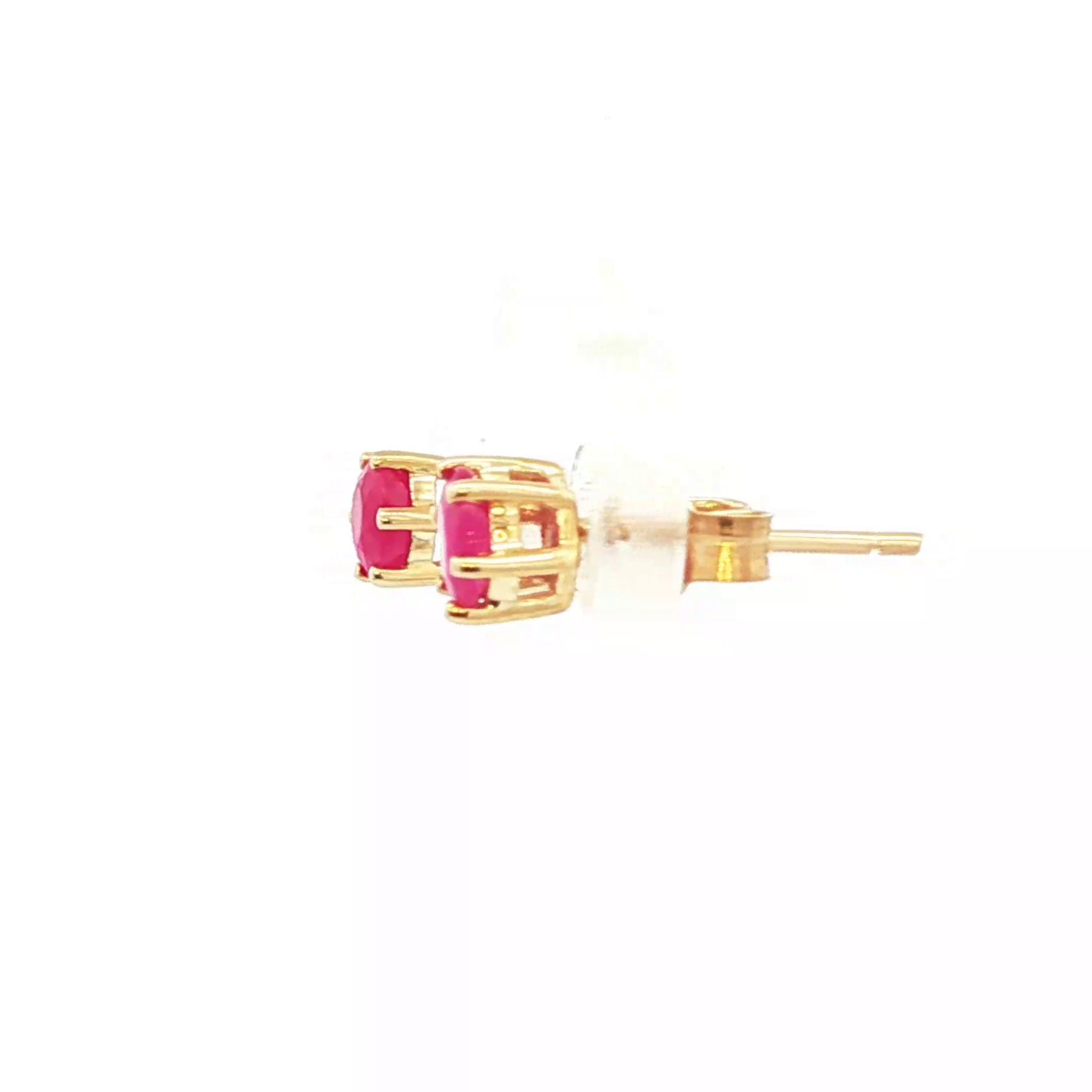 Gold Stud Earrings with Cabochon Red Ruby