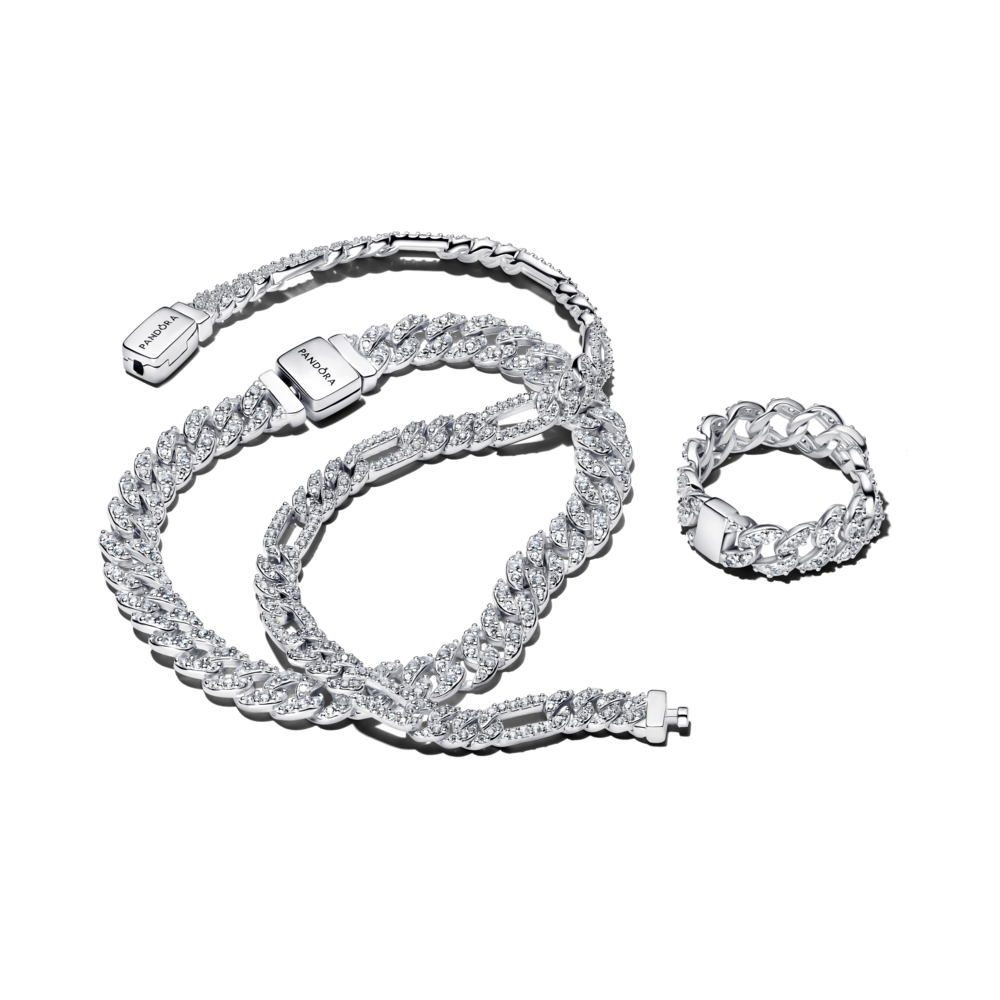 Heart cuban chain sterling silver bracelet with clear cubic zirconia