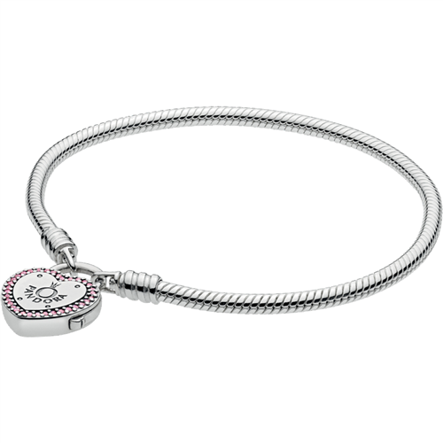 DNR Moments Smooth Silver Bracelet w Pink CZ Lock Your Promise Clasp