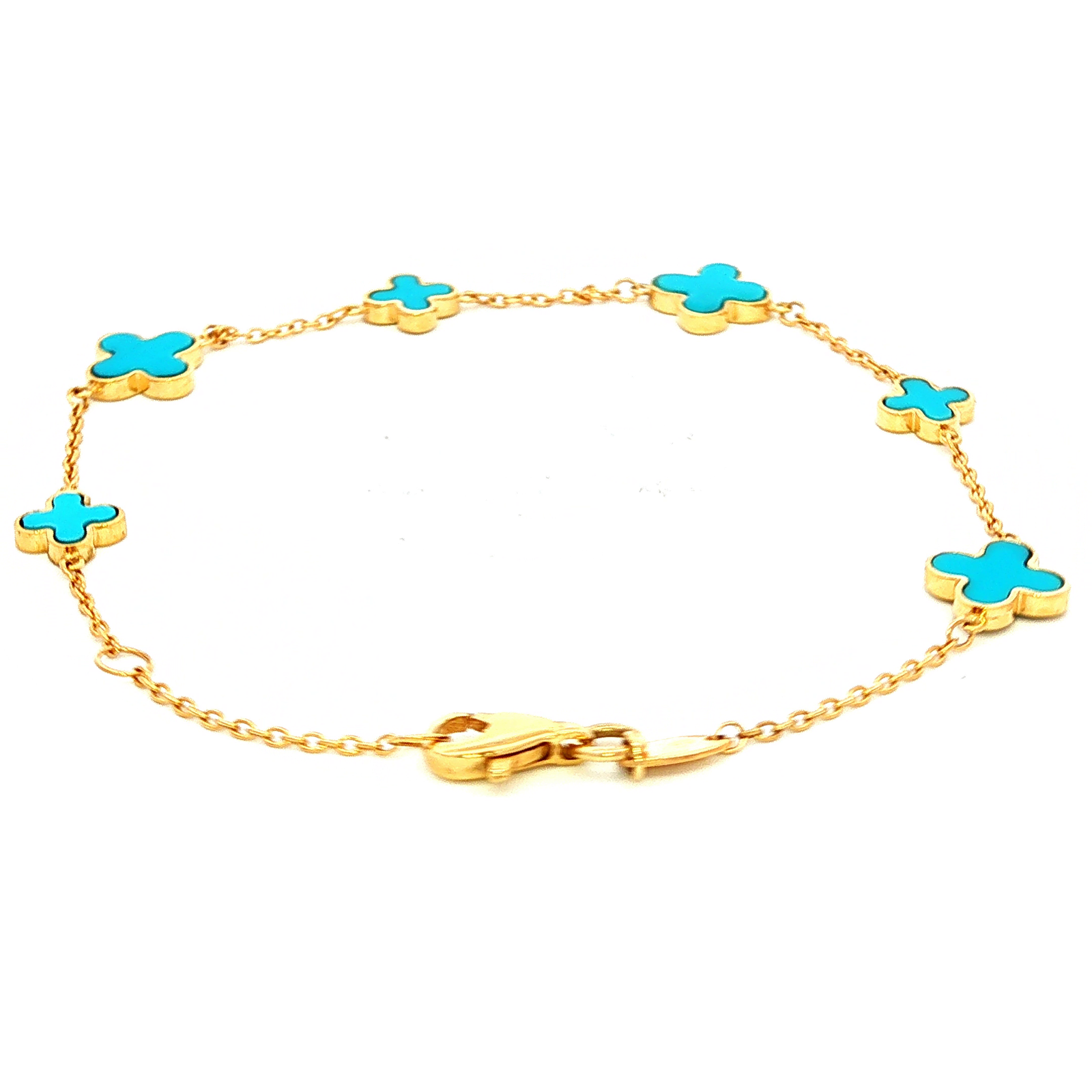 Alternating Chain with Blue Clover Bracelet in Yellow Gold
