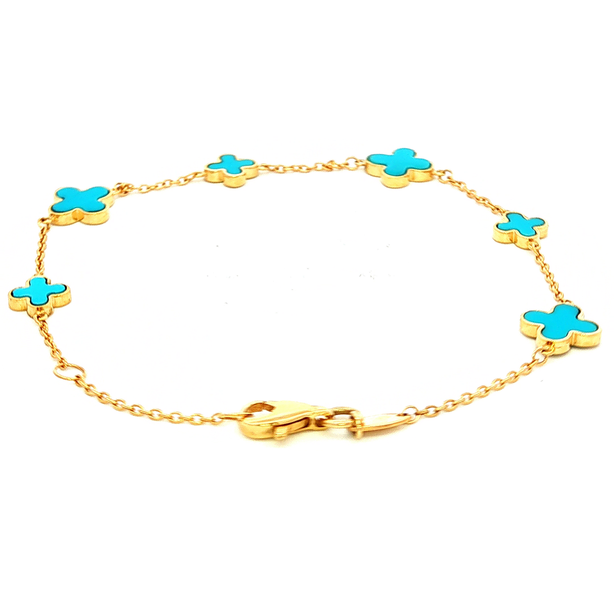 Alternating Chain with Blue Clover Bracelet in Yellow Gold