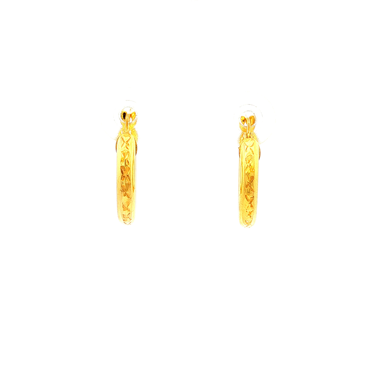 Small Patterned Silver Filled Hoop Earrings in Yellow Gold