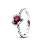 Heart sterling silver ring with fuchsia rose crystal and clear cubic zirconia