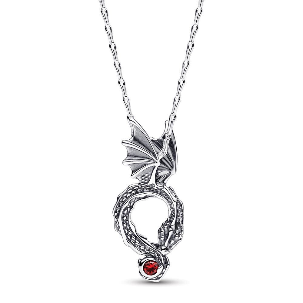Pandora Project House Dragon sterling silver pendant necklace with salsa red crystal