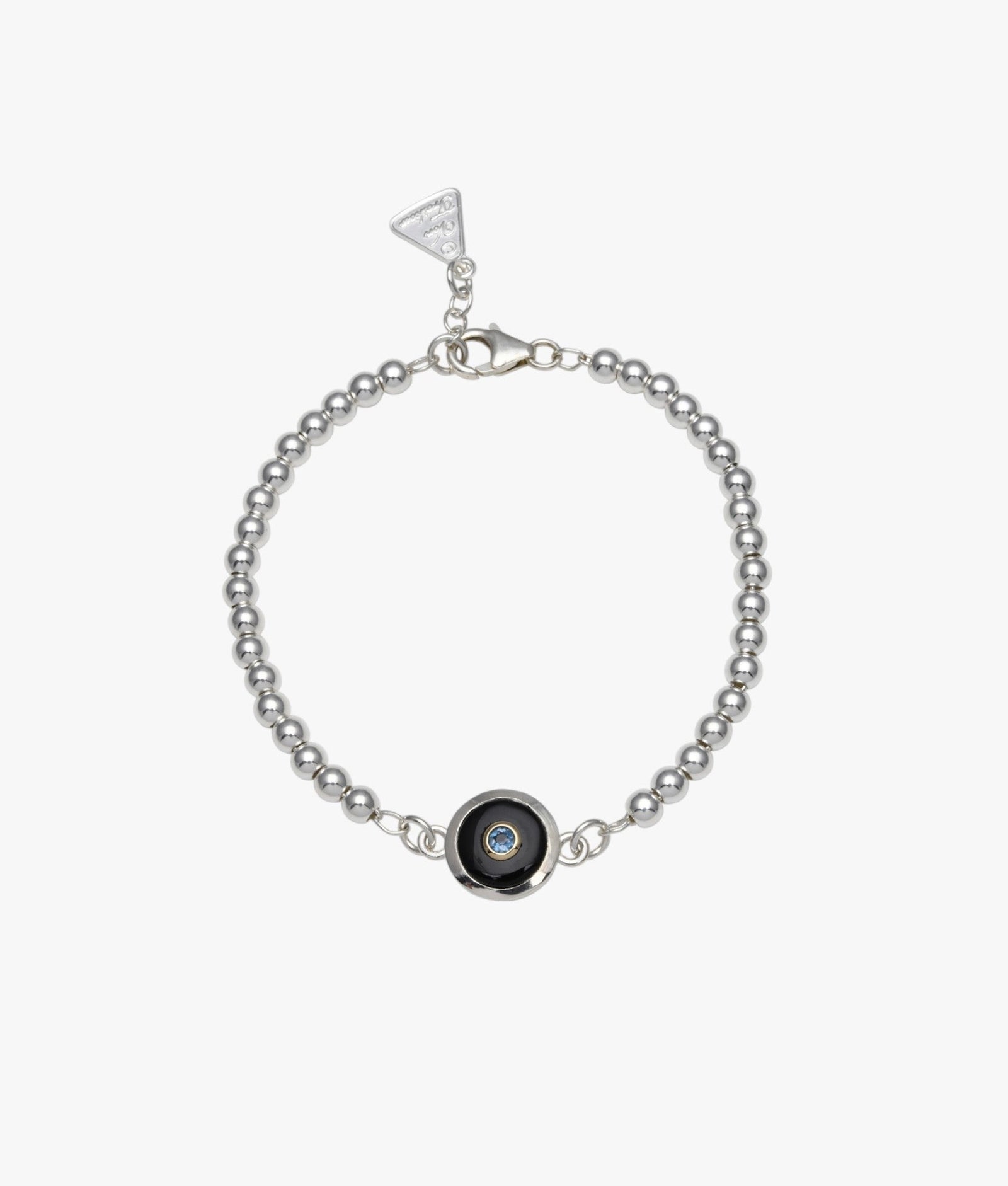 Von Treskow Ball Bracelet with Round Black Onyx & Blue Topaz Charm