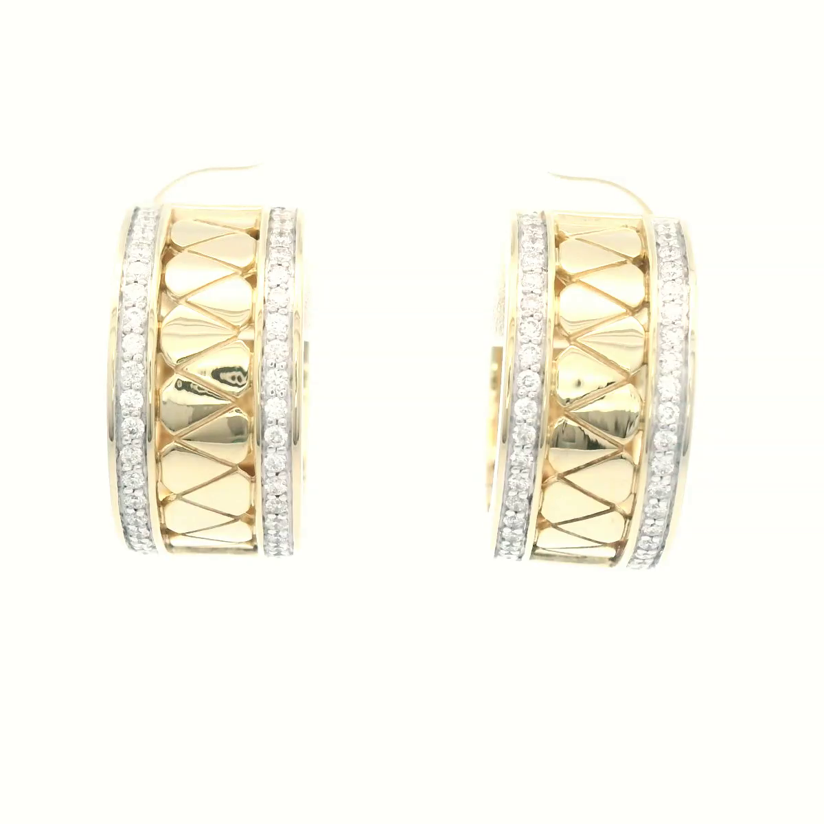 Diamond Thick Hoop Earrings Set in Yellow Gold