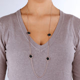 Bronzallure Alba Small Four-Leaf Clover Long Necklace Black Onyx