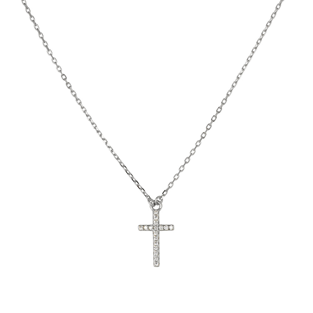Brass Fine Necklace with CZ Cross Pendant