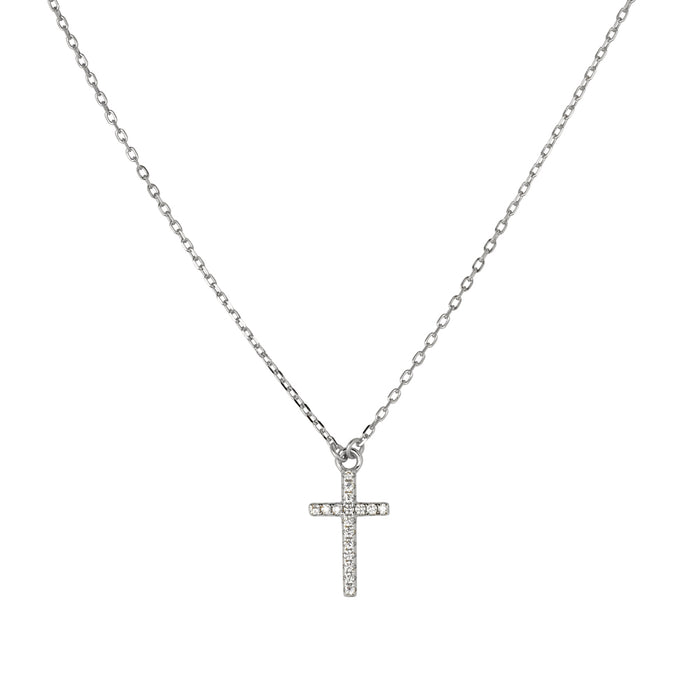 Brass Fine Necklace with CZ Cross Pendant