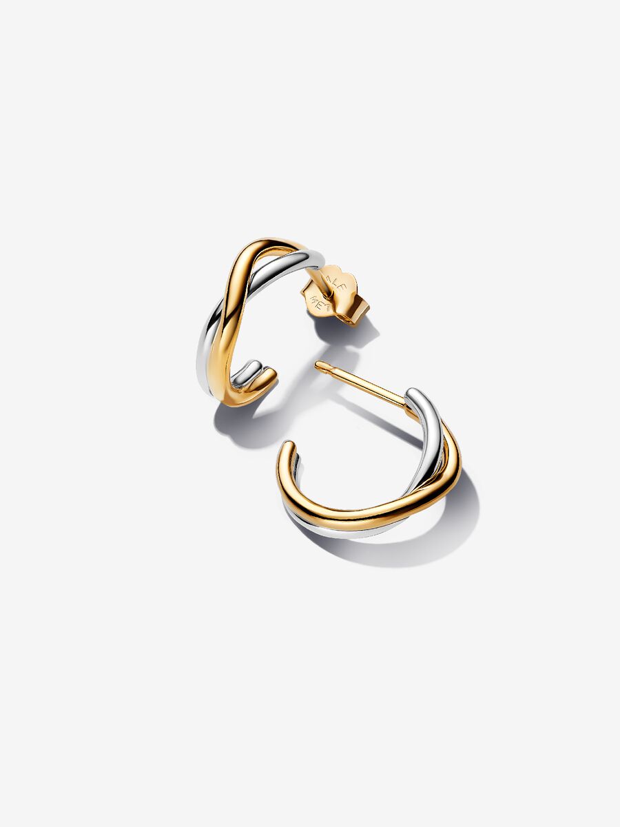 Pandora Earrings Open Rims Braided Band Two-colored
