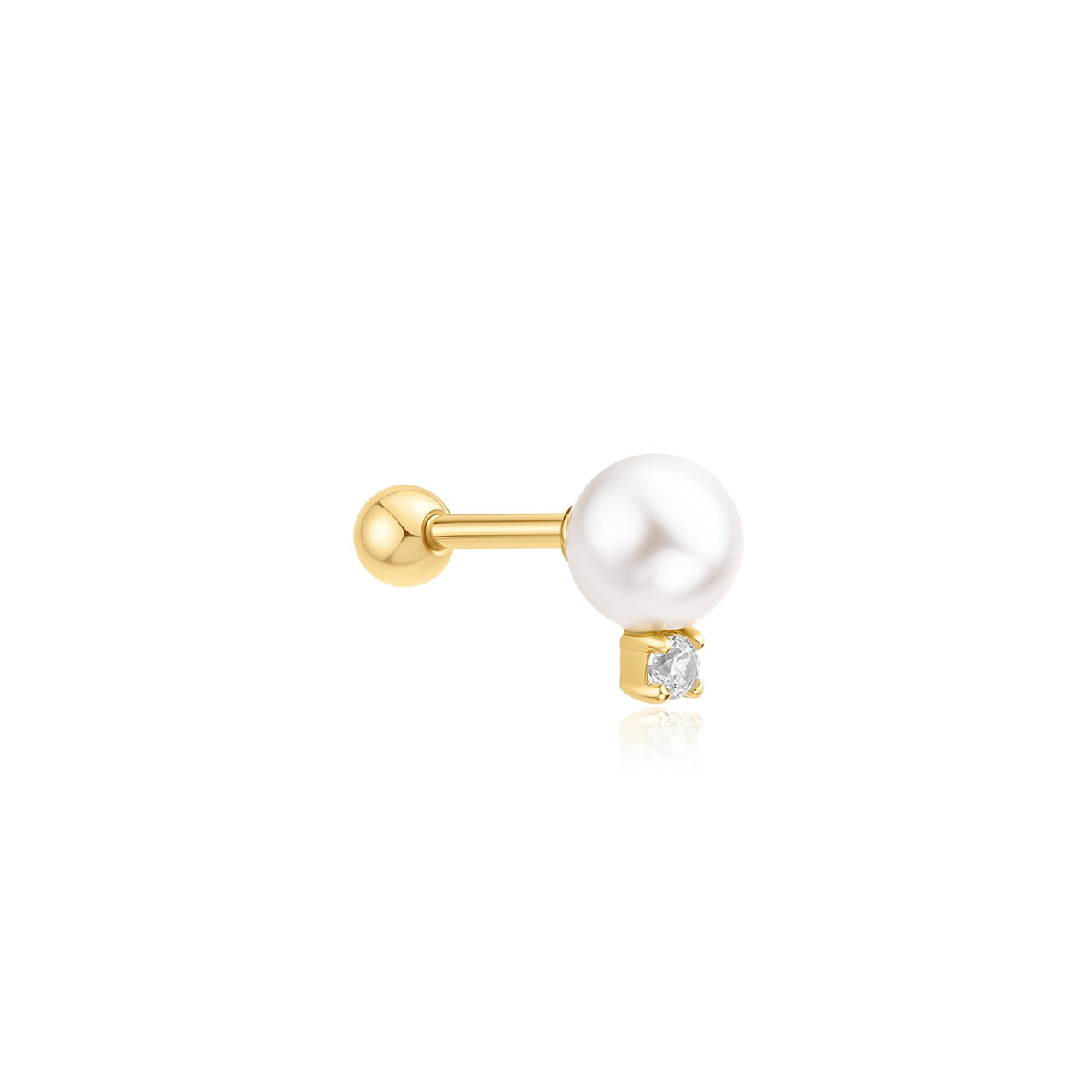 Ania Haie Gold Shell Pearl with Sparkling Accent Barbell Single Earring