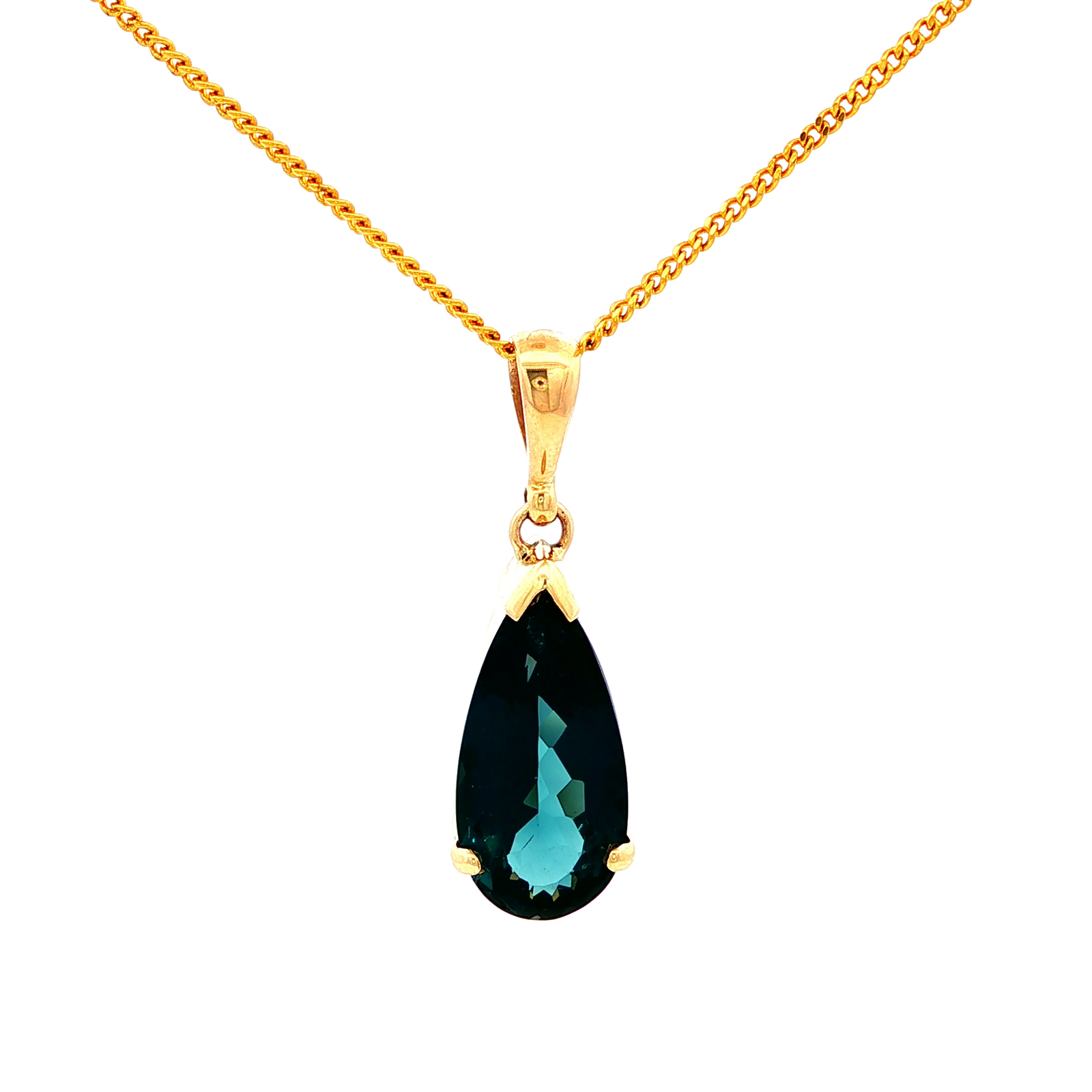 London Blue Tear Drop Pendant in Yellow Gold