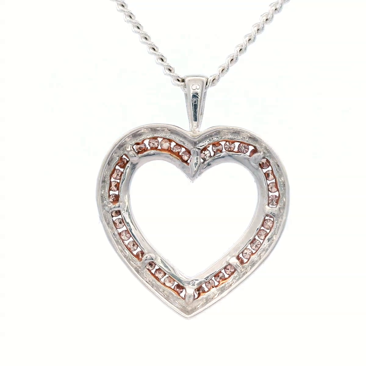 Natural Pink and White Diamond Set in an Open Heart Pendant