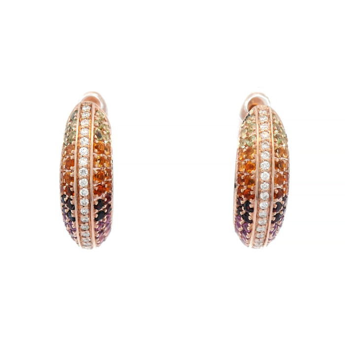 Natural Gemstone and Diamond Huggie Earrings set in Rose Gold