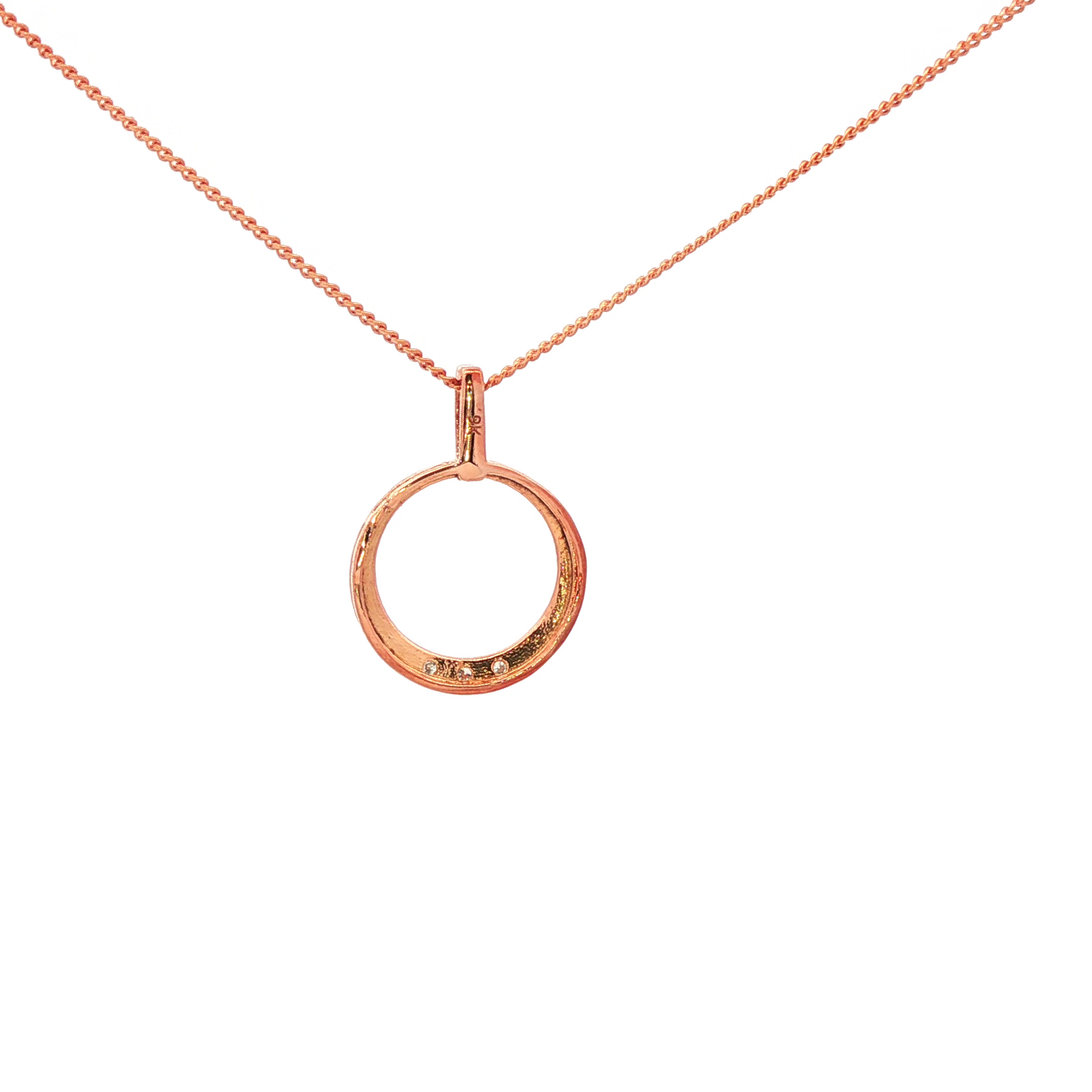 Diamond Set Open Circle Pendant in 9 Carat Rose Gold