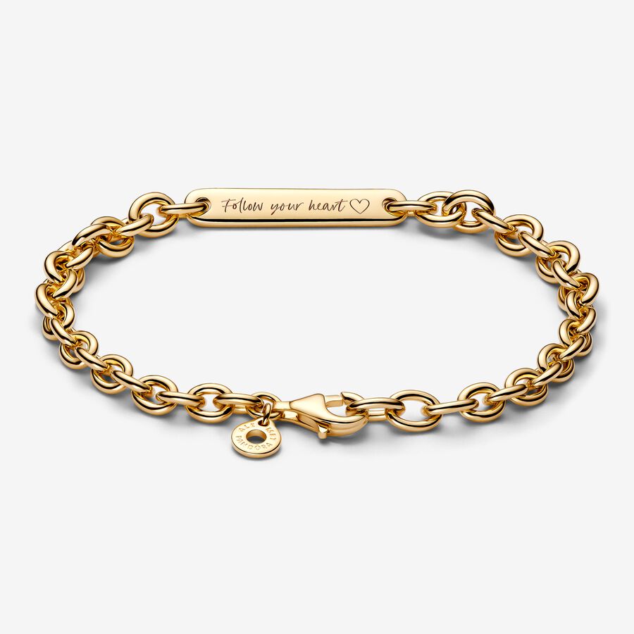 14k Gold-plated link bracelet with engravable bar