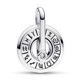Zodiac wheel sterling silver medallion with clear cubic zirconia