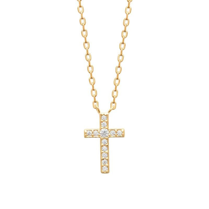 Sterling Silver Cross Necklet with Cubic Zirconia