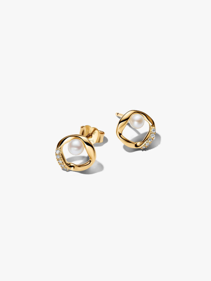 Pandora Naturally Shaped Pavé Round and Embroidered Freshwater Cultured Pearls Nail Earrings