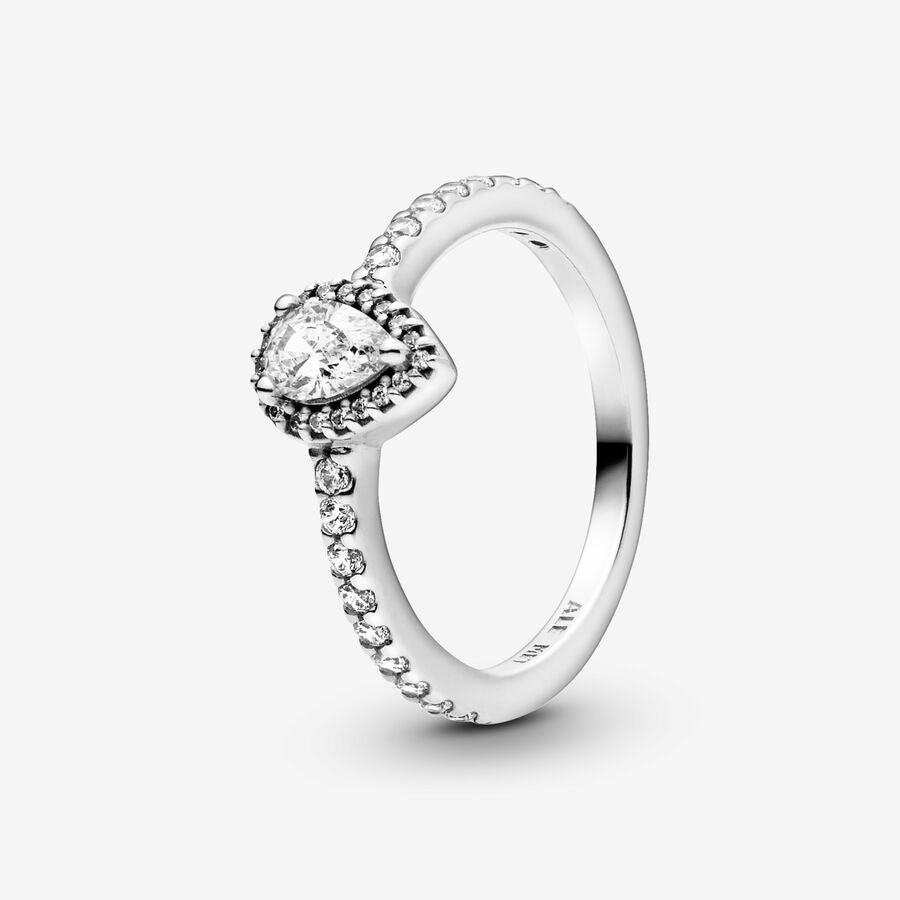 Radiant Teardrop Silver Ring w Clear CZ