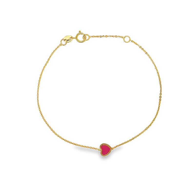 Lacie Pink Enamel Heart Bracelet 9ct Yellow Gold 18.5cm