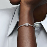 Snake chain sterling silver bracelet with star clasp and clear cubic zirconia