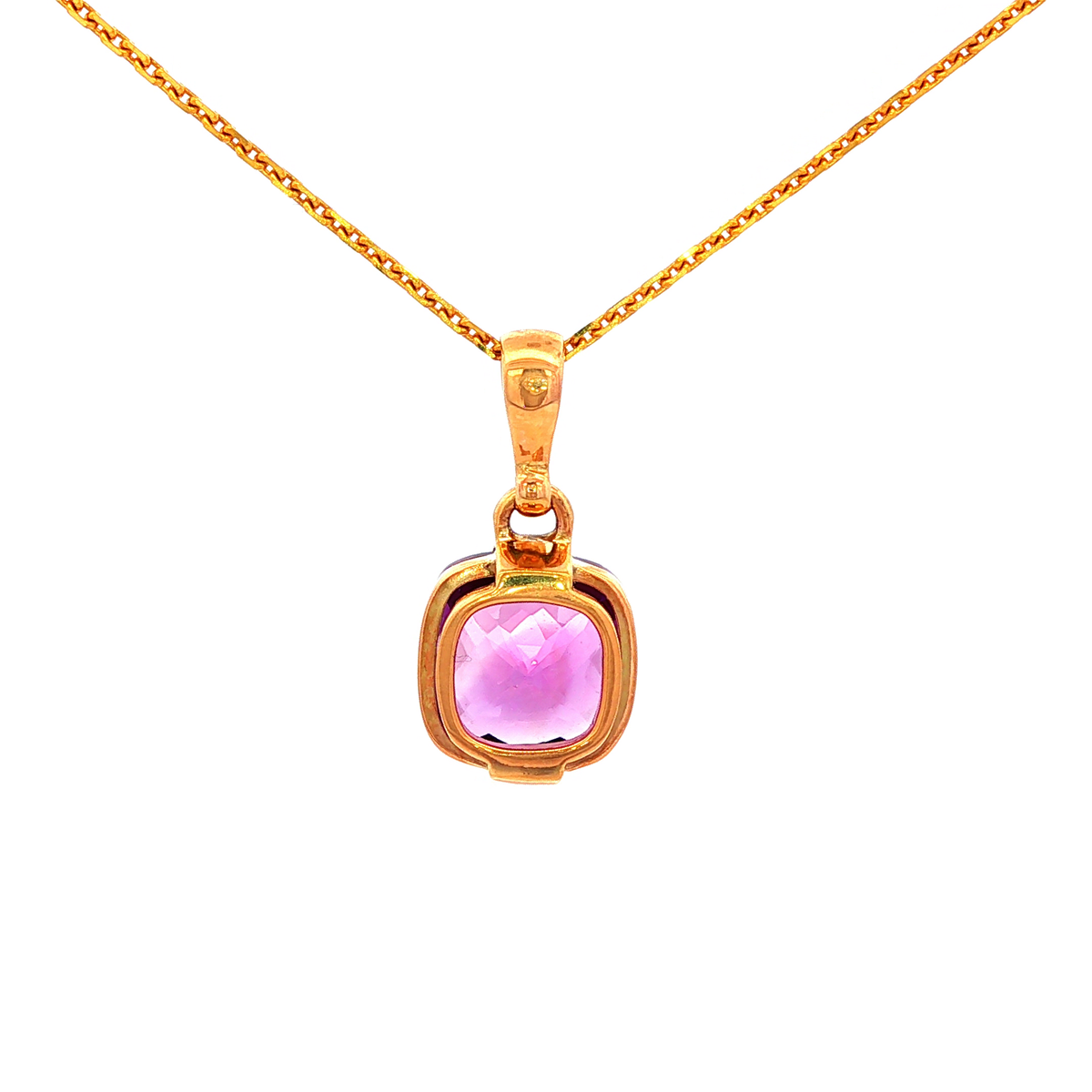 Cushion Cut Facet Natural Amythest Pendant Set in 9 Yellow Gold