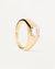 PDPAOLA Gold-Plated Silver Signet Ring With Rectangular White Zirconia