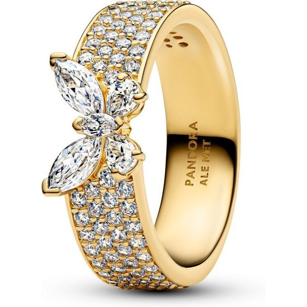 Butterfly sterling silver ring with clear cubic zirconia