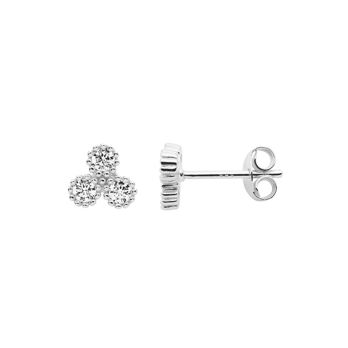 Ellani SS WH CZ Cluster Crown Set Stud Earrings