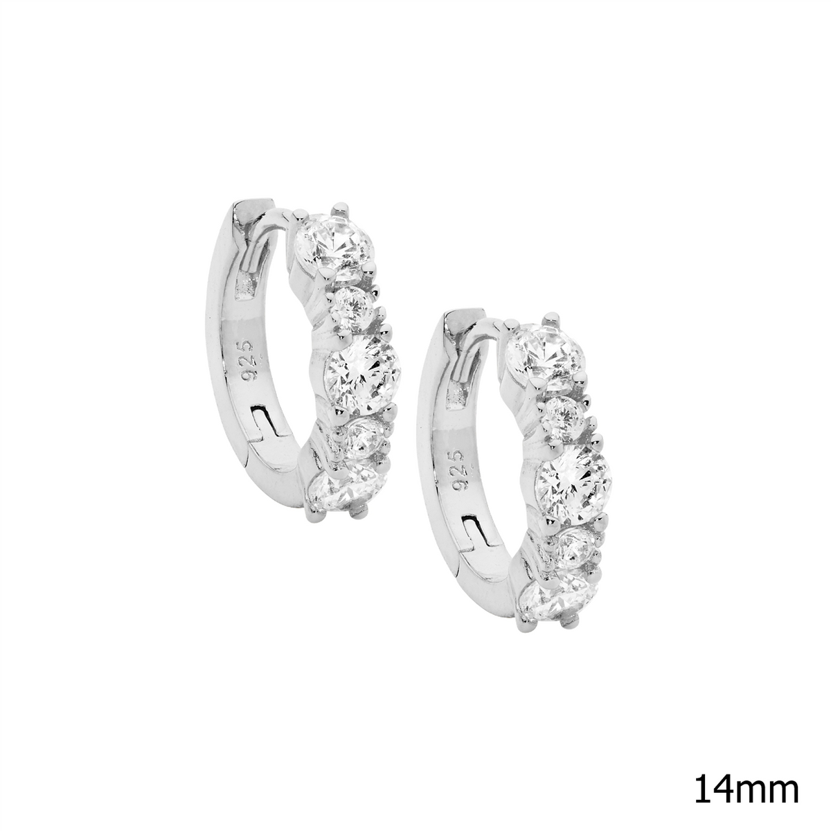 SS 14mm hoop earrings w/ 2 & 3.5mm wh cz