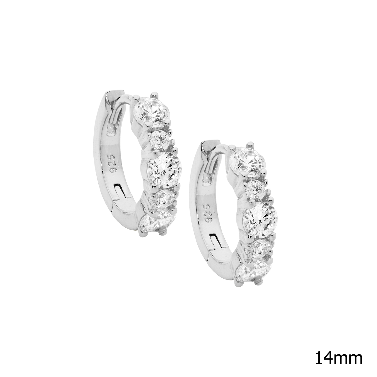 SS 14mm hoop earrings w/ 2 & 3.5mm wh cz