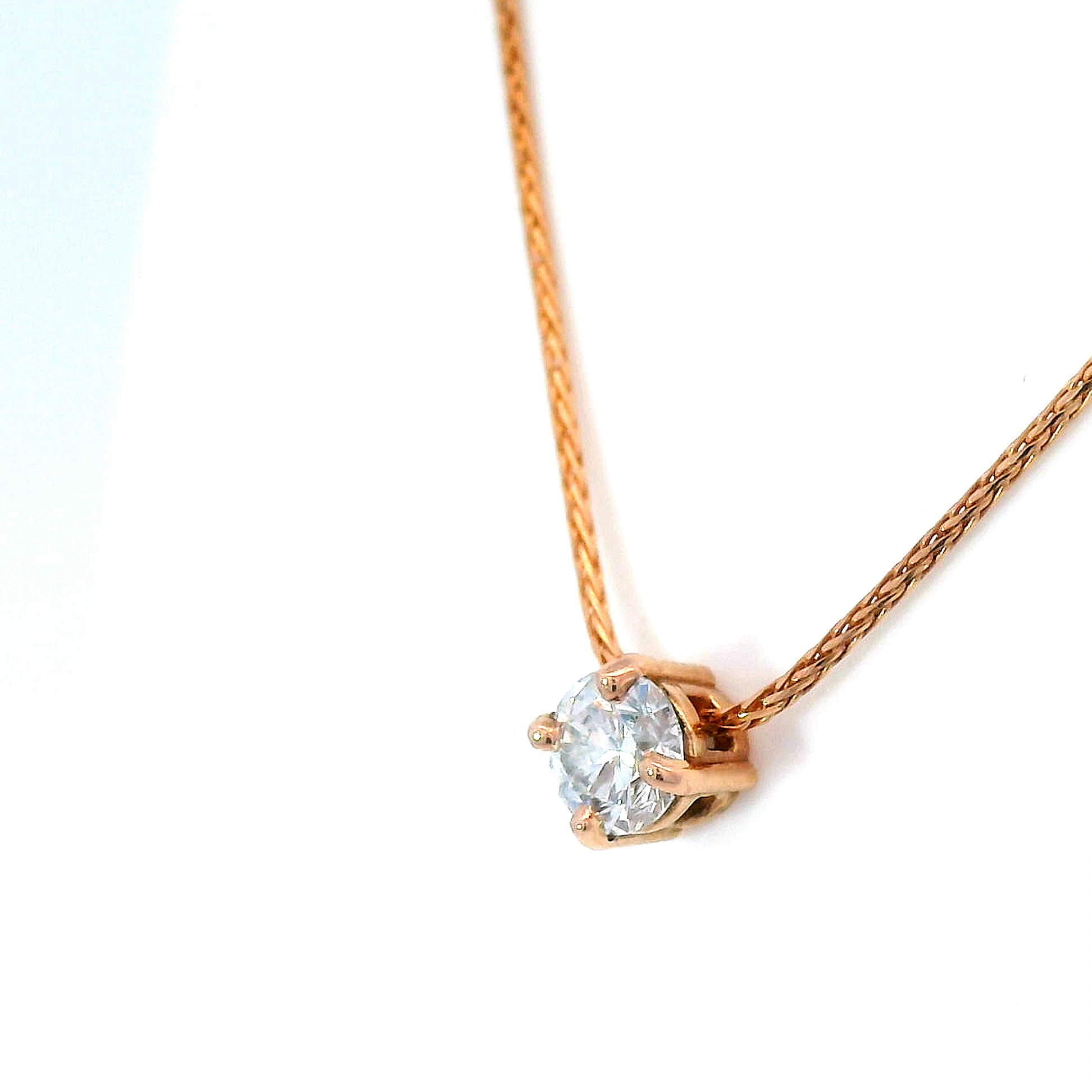 Diamond Slider Pendant on Rose Gold Wheat Chain.