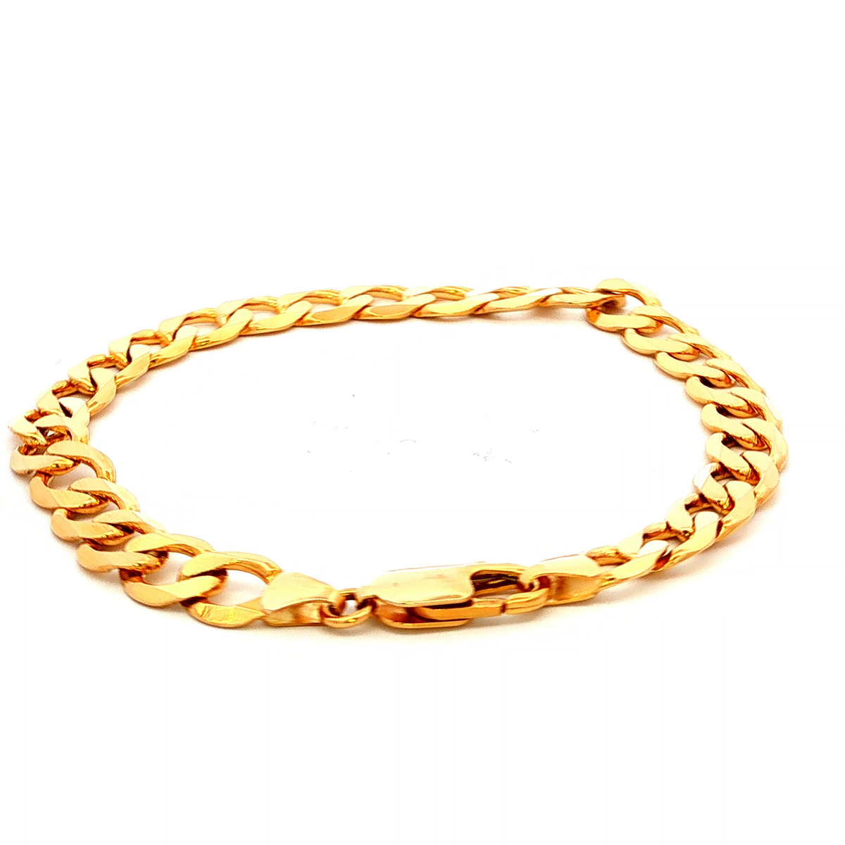 Solid Lightweight Flat Curb Bracelet in Yellow Gold