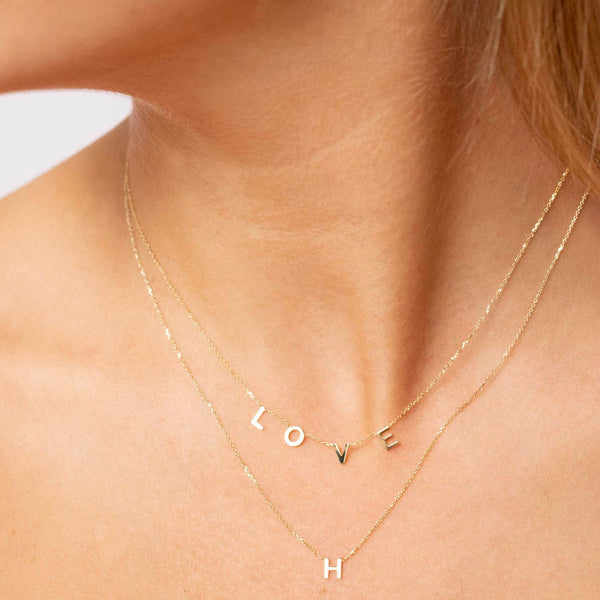 9K Yellow Gold Solid 'Love' Adjustable Necklace