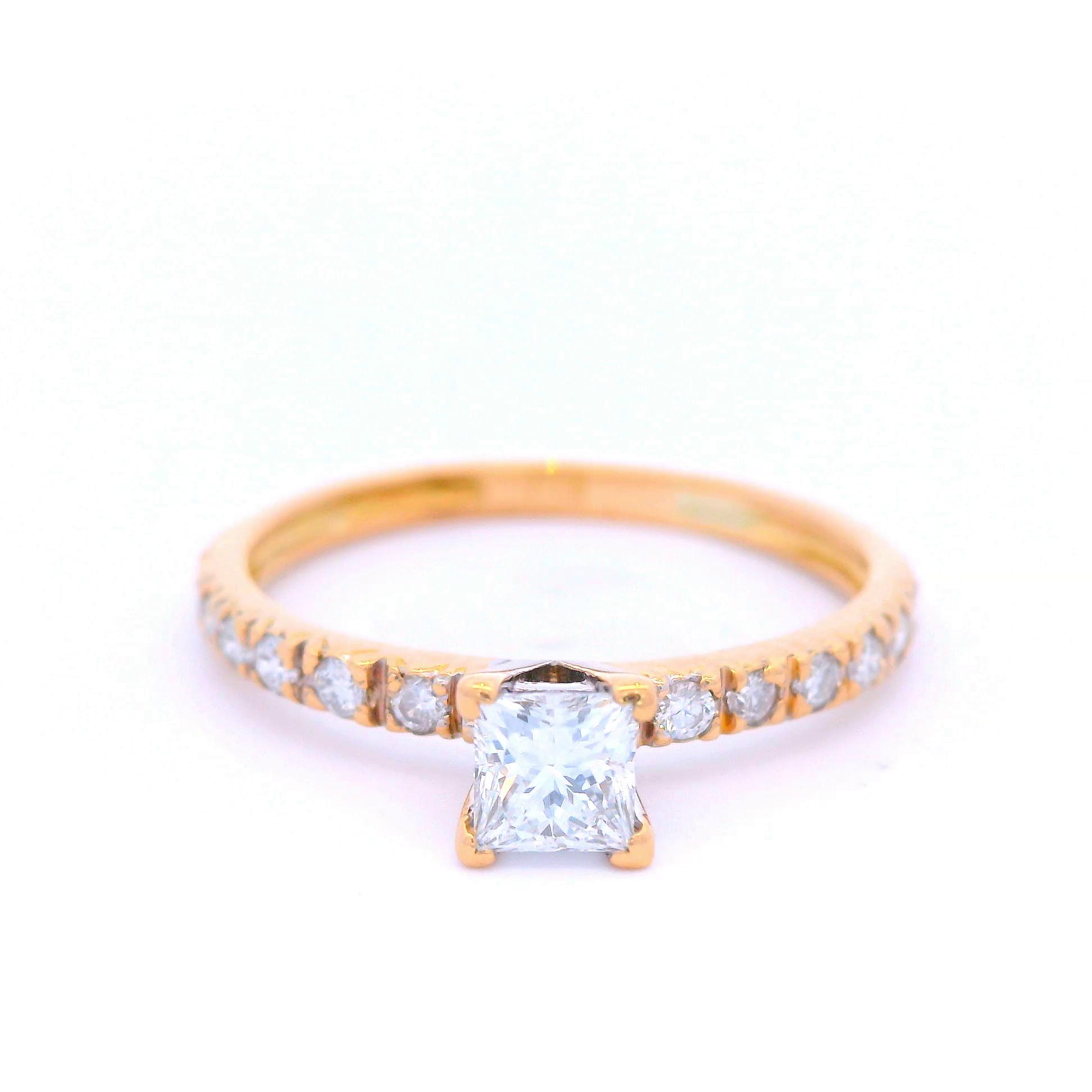 Princess Cut Diamond with Pave Shoulders in Yellow Gold