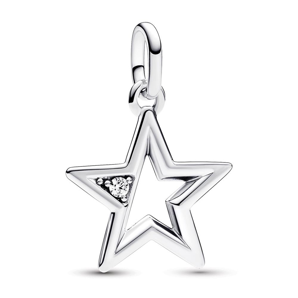 Star sterling silver medallion with clear cubic zirconia