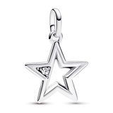 Star sterling silver medallion with clear cubic zirconia