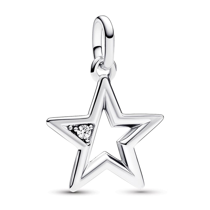 Star sterling silver medallion with clear cubic zirconia