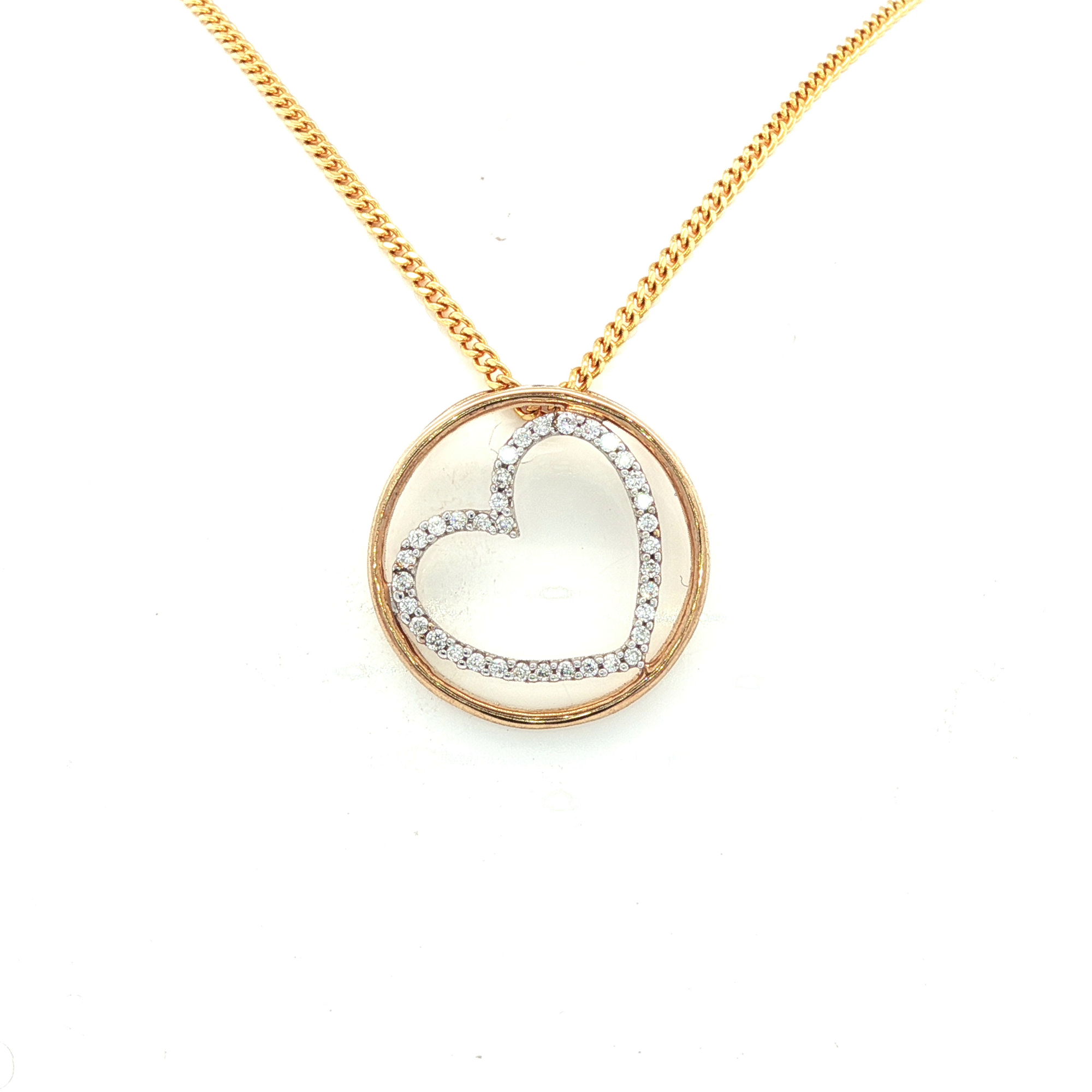 Yellow Gold Charm Necklace with Heart-Shaped Diamond Pendant