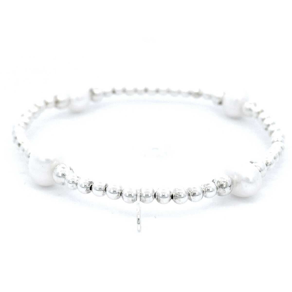Von Treskow Elastic Ball Bracelet With Pearl Beads In Sterling Silver