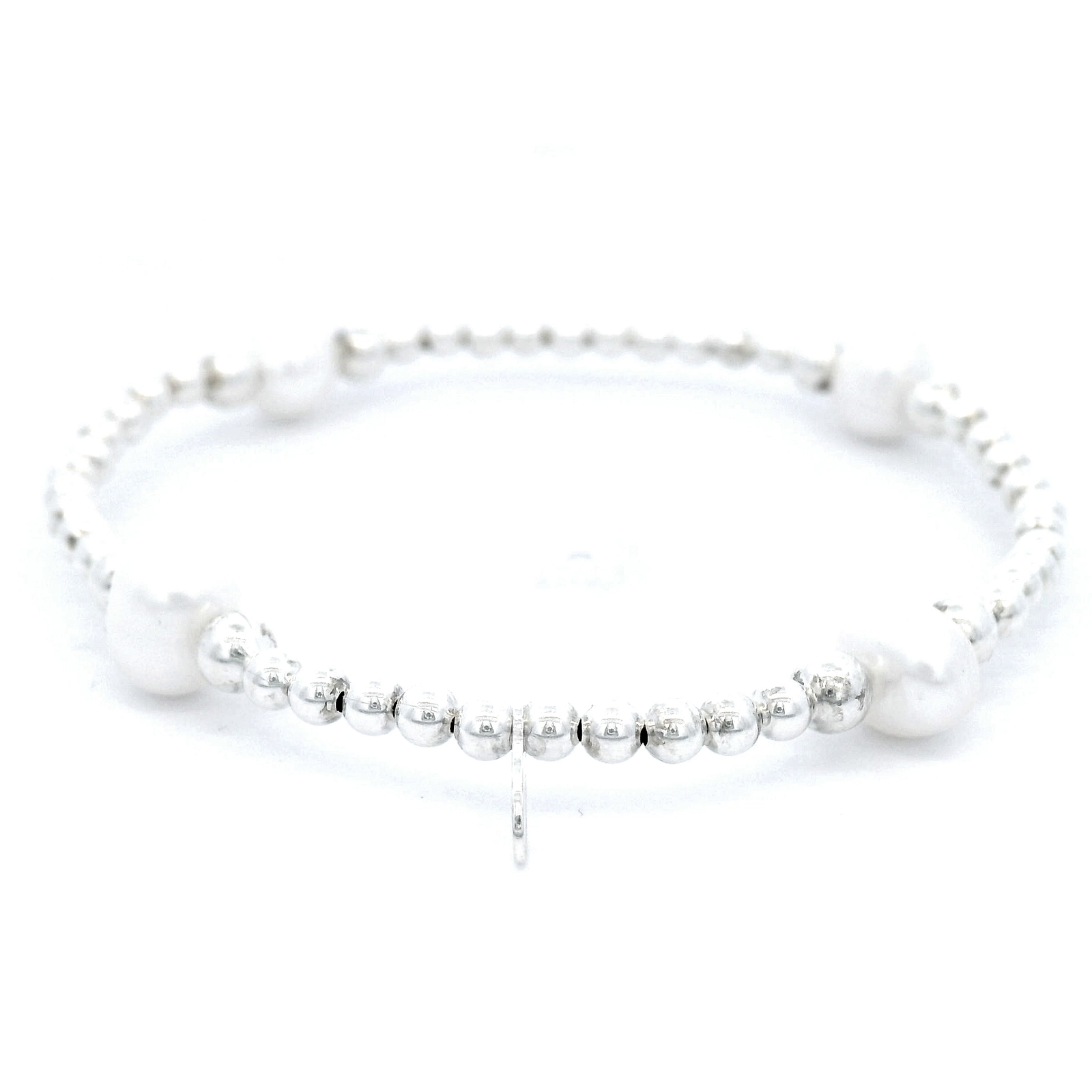 Von Treskow Elastic Ball Bracelet With Pearl Beads In Sterling Silver
