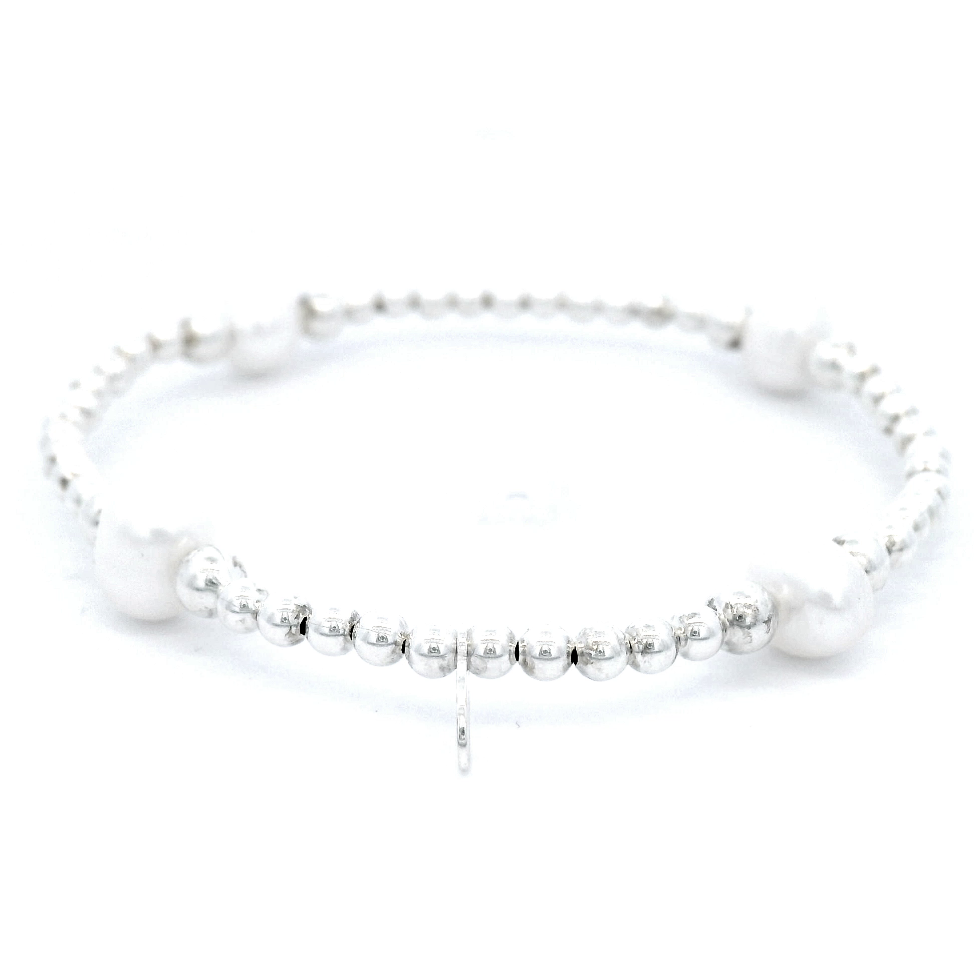 Von Treskow Elastic Ball Bracelet With Pearl Beads In Sterling Silver