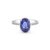 Sterling silver ring with princess blue crystal and clear cubic zirconia