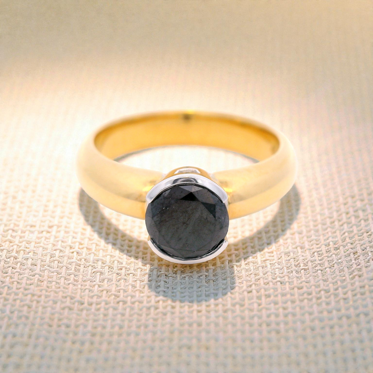 Black Diamond Solitaire Dress Ring in Yellow Gold