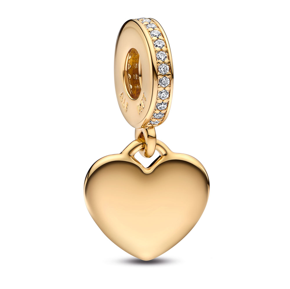 Engravable 14k gold-plated dangle with clear cubic zirconia