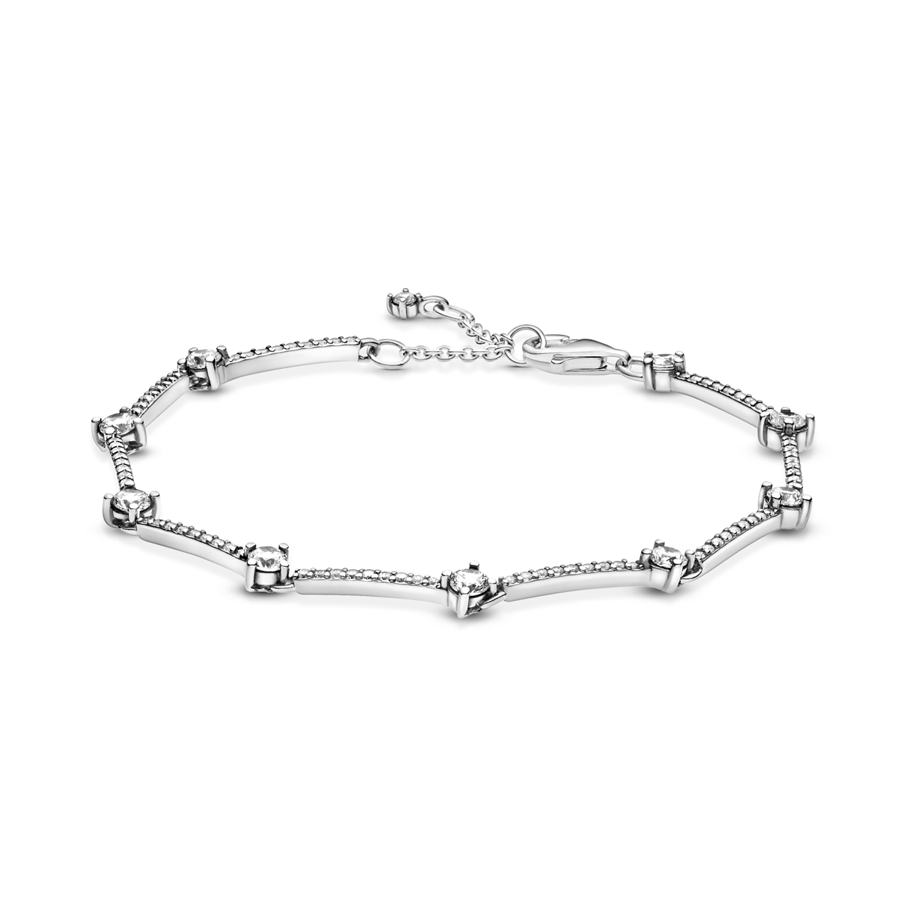 Sparkling Silver Pave Bars Bracelet w Clear CZ
