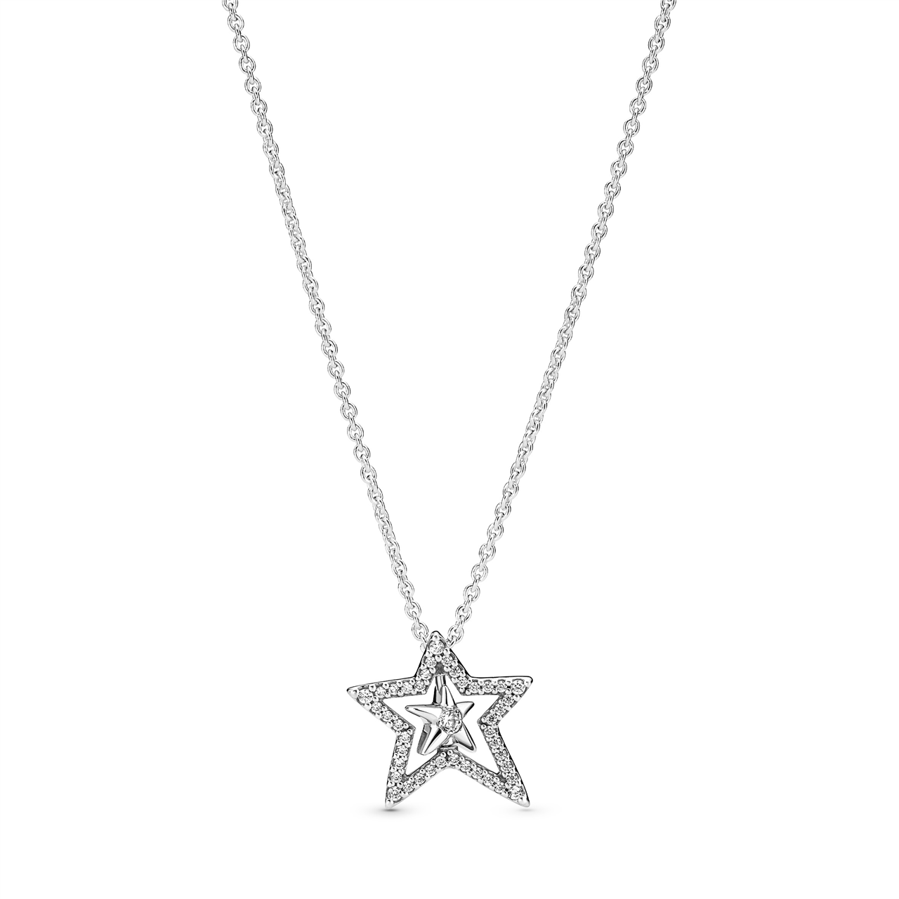 Spinning star sterling silver collier with clear cubic zirconia